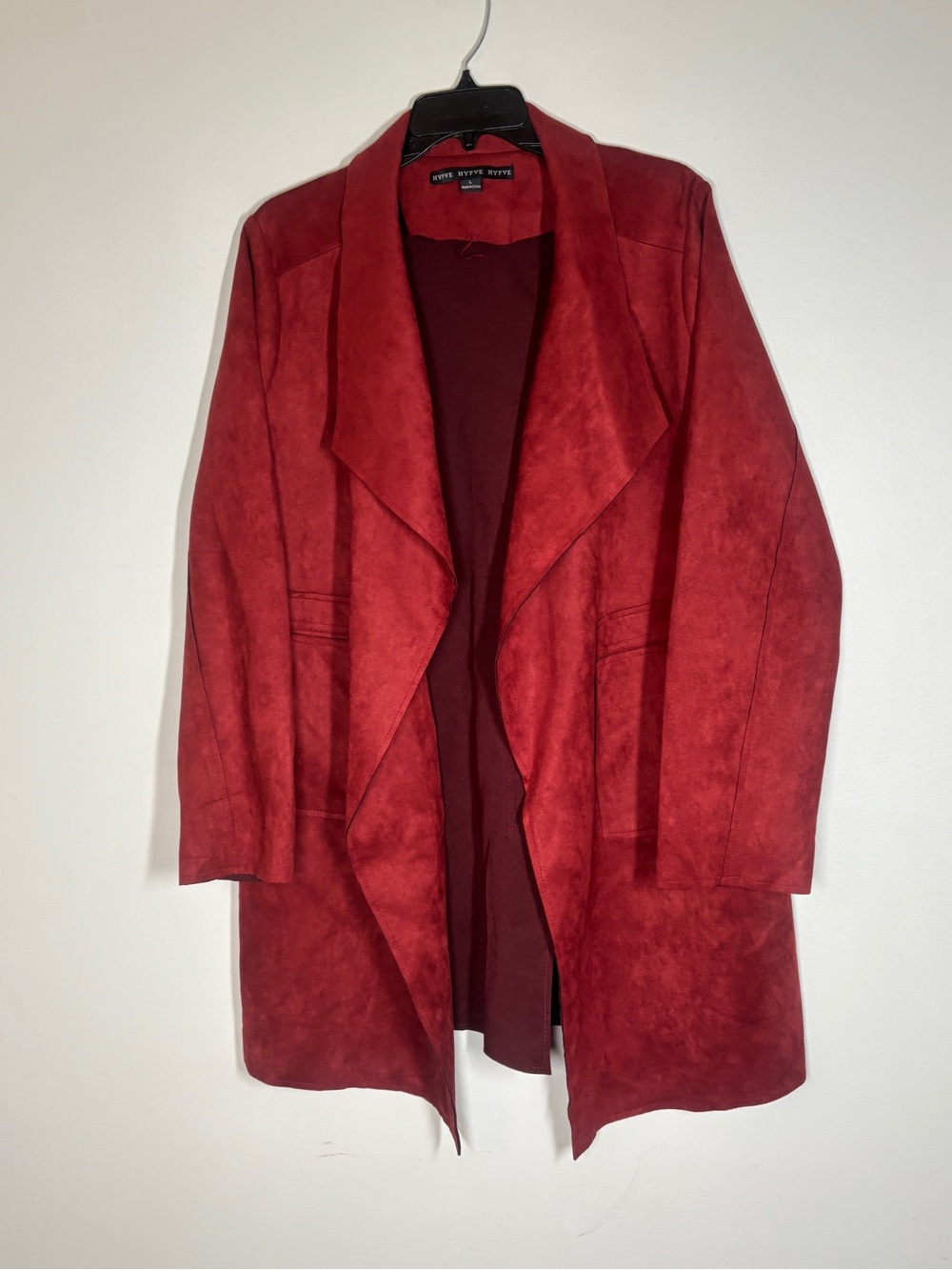 Red Draped Open-Front Trench Coat